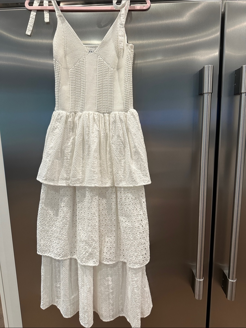 En Saison White Tiered Eyelet Maxi Dress